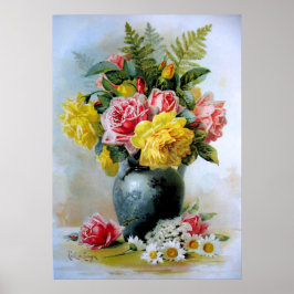 Vintage Ro still Life Blommigt, Paul De Longpre Poster