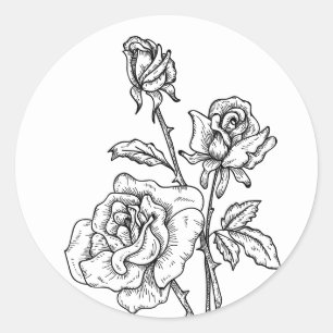 Vintage Ro Svartvit blomma Blommigt Bröllop Runt Klistermärke