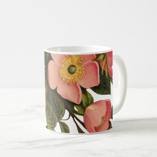 Vintage Ro Vackert Rosa Botaniskt Kaffemugg (Framsida höger)