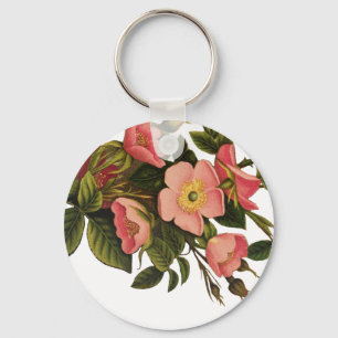 Vintage Ro Vackert Rosa Botaniskt Nyckelring