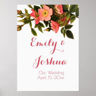 Vintage Ro Vackert Rosa Botaniskt Poster