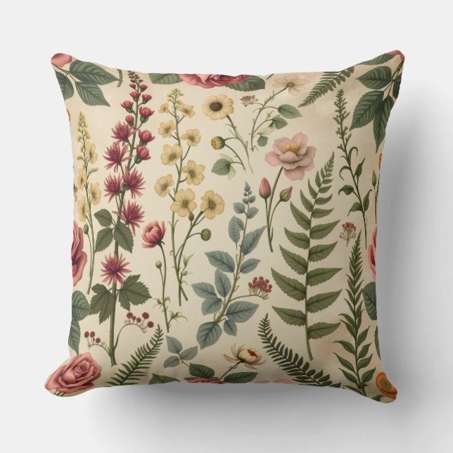 Vintage Ro & Wildblomma Kudde (Framsida)
