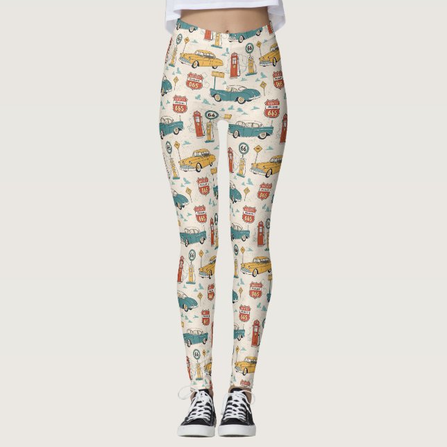 Vintage Road Trip-mönster (1) Leggings (Framsida)