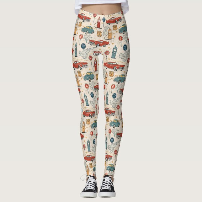 Vintage Road Trip Pattern (2) Leggings (Framsida)