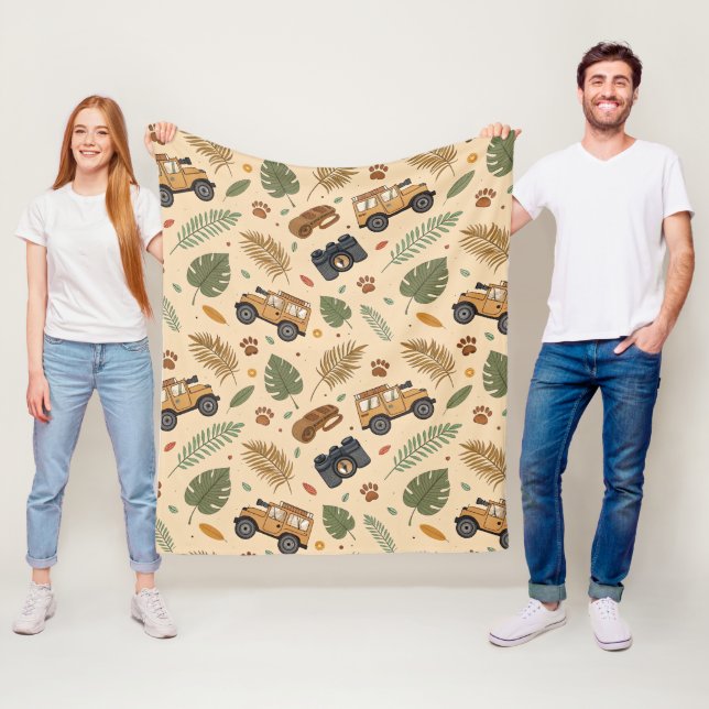 Vintage Road Trip Pattern (3) Fleecefilt (På plats)