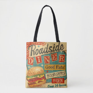 Vintage Roadside Middag metall. middag, retro, v Tygkasse