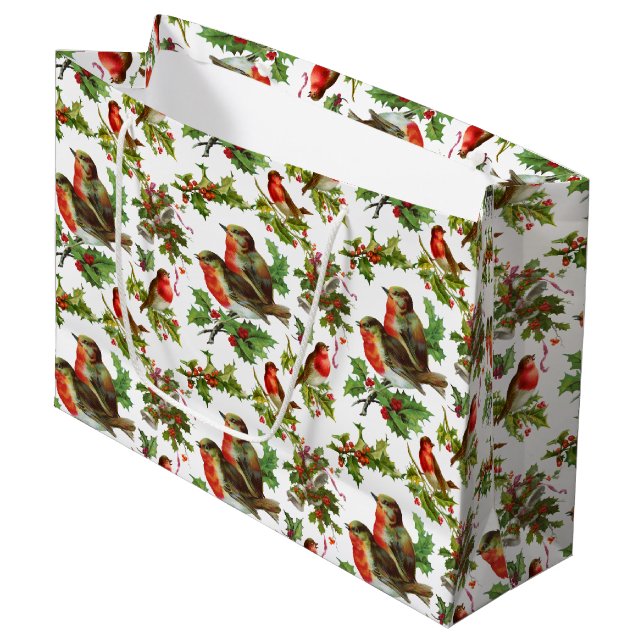 Vintage Robin Bird Holly Berries Winter (Framsidan Vinklad)