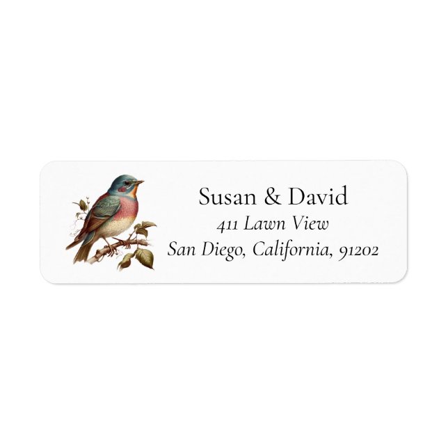 Vintage Robin Bird Personlig Adress Returadress Etikett (Framsidan)