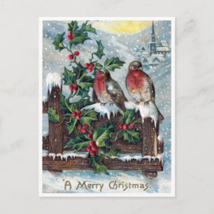 Vintage Robin Fåglar och Jullyrka God Jul Vykort