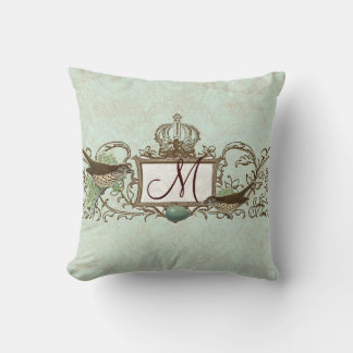 Vintage Robins Egg Blue Birds Rulla Monogram Kudde