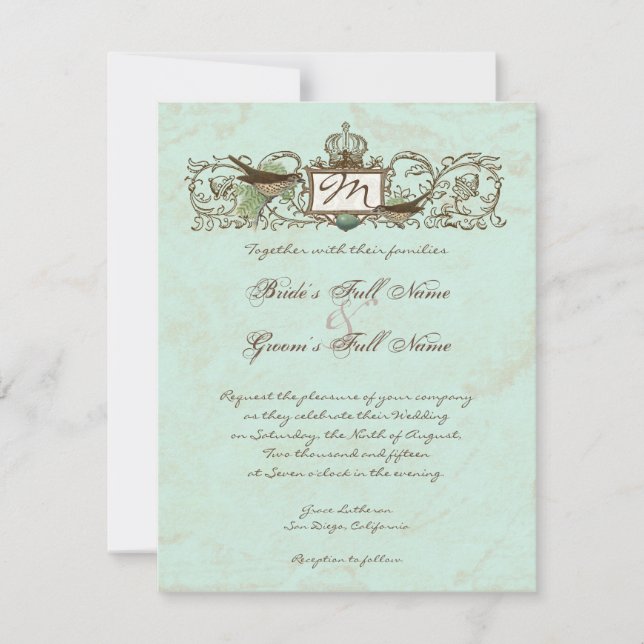 Vintage Robins Egg Blue Krona Swirl Flourish Inbjudningar (Framsida)