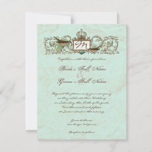 Vintage Robins Egg Blue Krona Swirl Flourish Inbjudningar