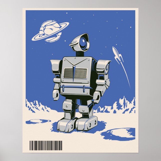 Vintage Robot 1 blue Poster (Framsidan)