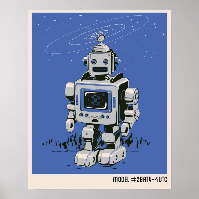 Vintage Robot 2 blue Poster (Framsidan)