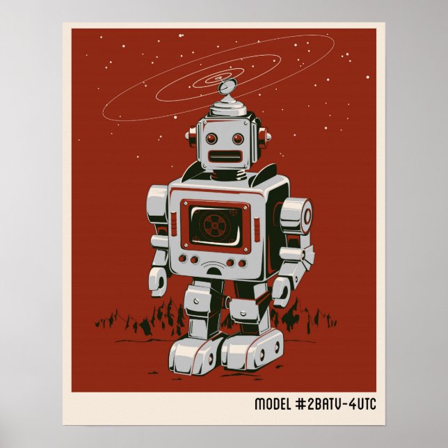 Vintage Robot 2 röd Poster (Framsidan)