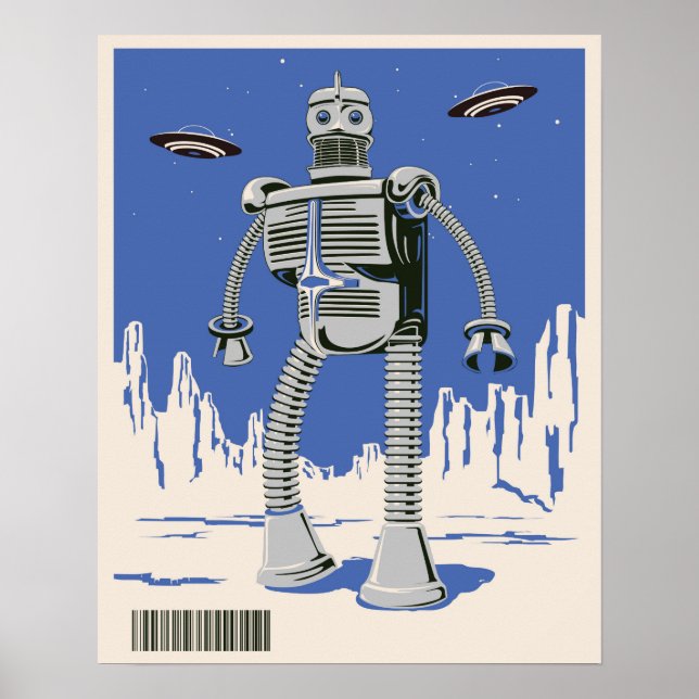 Vintage Robot 3 blue Poster (Framsidan)