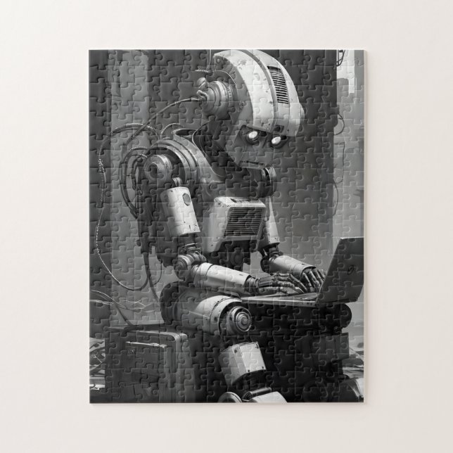 Vintage Robot AI Retro Tech Cyberpunk Pussel (Vertikal)