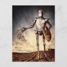 Vintage Robot Farming Humans Postcard Vykort