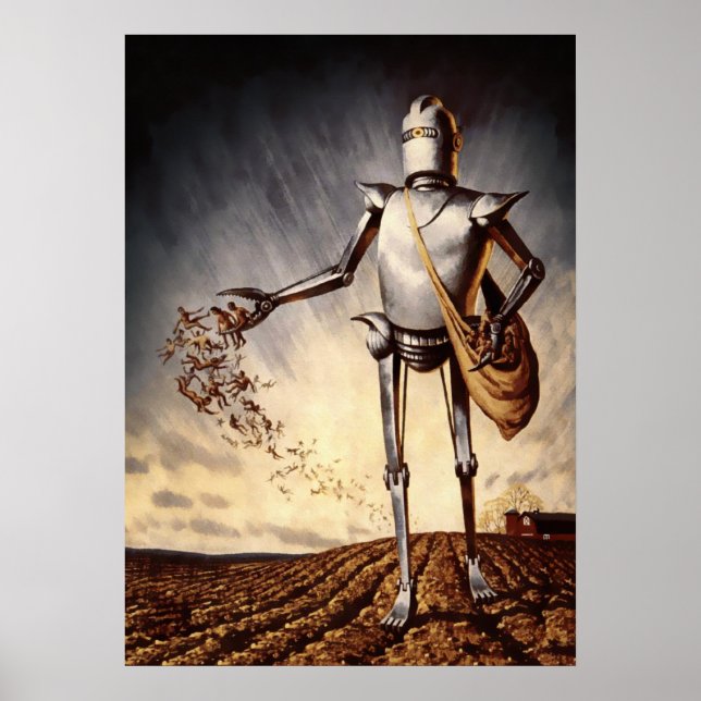 Vintage Robot Farming Humans Poster (Framsidan)