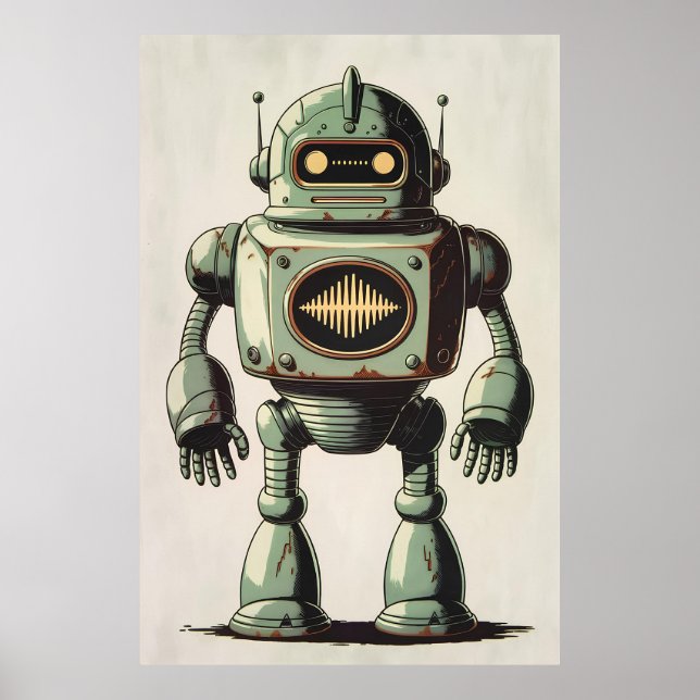 Vintage Robot Illustration - Retro Sci-Fi-teckning Poster (Framsidan)