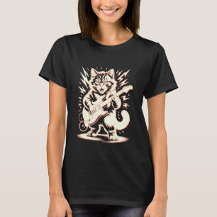 Vintage Rock Katt Spelar Gitarr Elektrisk Musik Mä T Shirt