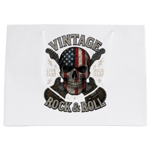 Vintage Rock Skalle Amerikansk Flagga Gitarr Retro