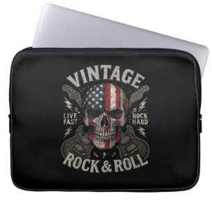 Vintage Rock Skalle Amerikansk Flagga Gitarr Retro Laptop Fodral