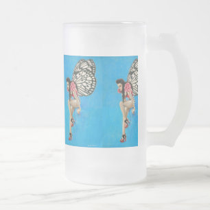 Vintage Rockabilly Fairy Frosted Glass Stein Frostat Ölglas