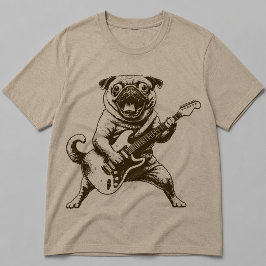 Vintage Rockband Pug Hund spelar elgitarr T Shirt