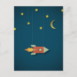 Vintage Rocket i rymden Vykort