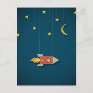 Vintage Rocket i rymden Vykort