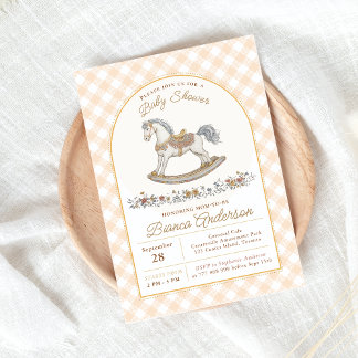 Vintage Rocking Horse Baby Shower Inbjudan