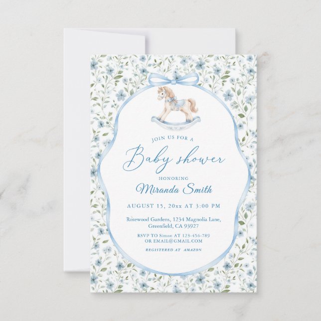 Vintage Rocking Horse Boy Baby Shower  Inbjudningar (Framsida)