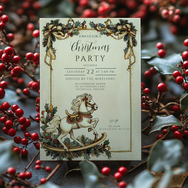 Vintage Rocking Horse Jul Inbjudningar (Skapare uppladdad)