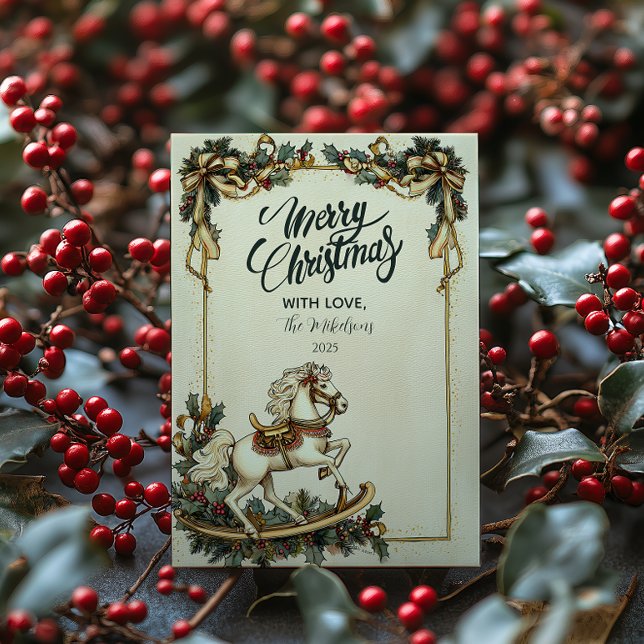 Vintage Rocking Horse Jul Julkort (Skapare uppladdad)