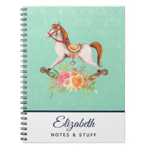 Vintage Rocking Horse med Blommigt Bouquet Anteckningsbok