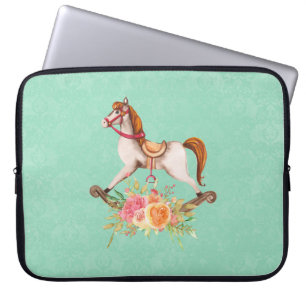 Vintage Rocking Horse med Blommigt Bouquet Laptop Fodral
