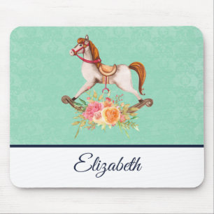 Vintage Rocking Horse med Blommigt Bouquet Musmatta