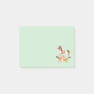 Vintage Rocking Horse med Blommigt Bouquet Post-it Block