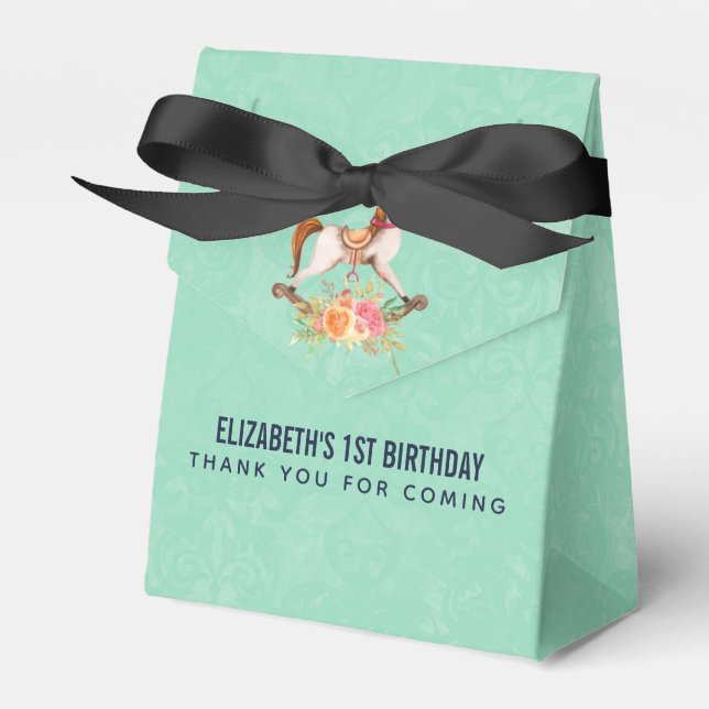 Vintage Rocking Horse med Blommigt Bouquet Presentaskar (Framsidan Sidan)