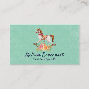 Vintage Rocking Horse med Blommigt Bouquet Visitkort