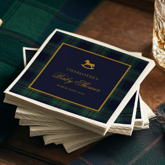 Vintage Rocking Horse Plaid Baby Shower Pappersservett