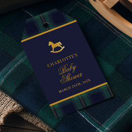 Vintage Rocking Horse Plaid Baby Shower Presentetikett