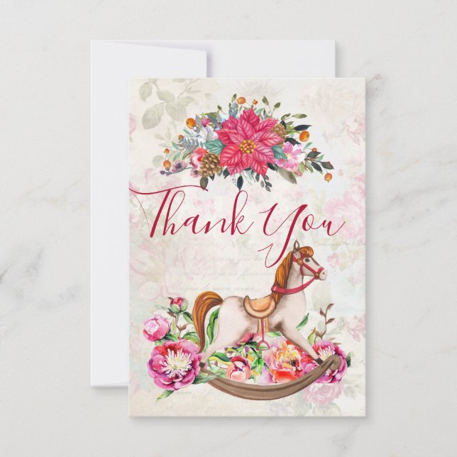 Vintage Rocking Horse & Poinsettia Julafton Tack (Framsida)