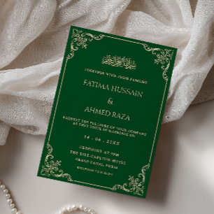 Vintage Rococo Ram Emeraldgrön Muslimsk Bröllopsin Inbjudningar