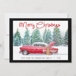 Vintage Röd 1950-tals Chevy God Jul Julkort