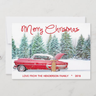 Vintage Röd 1950-tals Chevy God Jul Julkort