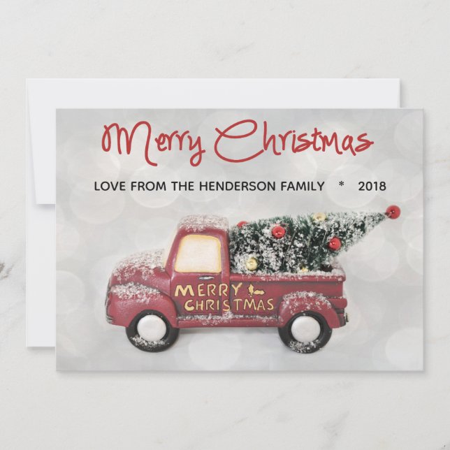 Vintage Röd 1950-tals Chevy God Jul Julkort (Framsida)