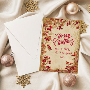 Vintage röd bär julfest julkort