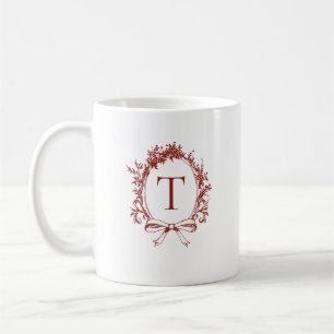 Vintage röd botanisk monogram kaffemugg